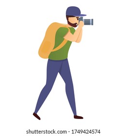 Tourist mit Kamera Symbol. Cartoon mit Kamera-Vektorsymbol für Webdesign einzeln auf weißem Hintergrund