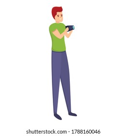 Tourist with camera icon. Cartoon of tourist with camera vector icon for web design isolated on white background