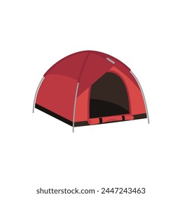 Tourist camping tent icon. Vector illustration of red modern campsite equipment for traveling and hiking activities. Cartoon camping folding house isolated on white. Summer outdoors vacation