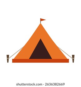 Tourist camping tent isolated on white background. Orange party event or camp tent vector icon. Flat design illustration.

