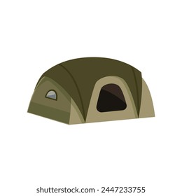 Tourist camping tent, marquee campsite equipment. Vector illustration of tent for traveling and hiking outdoors activities. Cartoon green camping folding house with window and door isolated