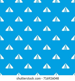 Tourist camping tent pattern repeat seamless in blue color for any design. Vector geometric illustration