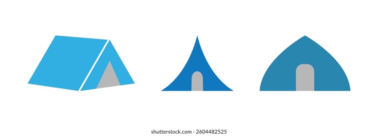 Tourist camping tent vector icon set on a white background