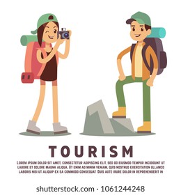 Tourist cartoon characters isolated on white background. Tourism flat concept. Vector illustration