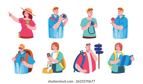Conjunto de caracteres turísticos Ilustración vectorial