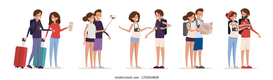 Tourist characters design set. Vector illustration isolated on white background