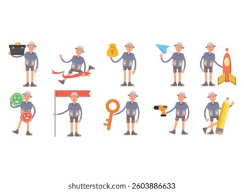 tourist characters in different poses set
