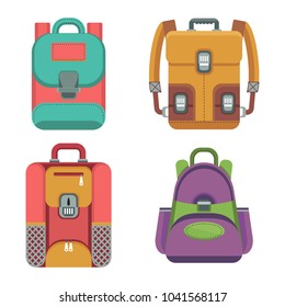 Tourist, city and school backpack flat vector icon. Objects isolated on white background.