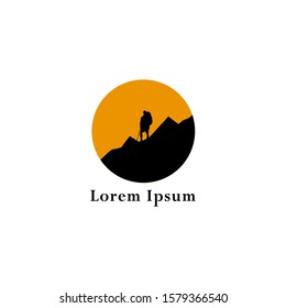 tourist climbs the mountain symbol, travel and expedition logo, Hiking Logo Template