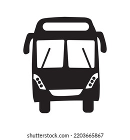 Tourist coach bus front icon | Black Vector illustration |
