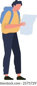 Tourist consulting a map while navigating through a new city, dressed in casual clothing and carrying a backpack, enjoying the adventure of travel and exploration