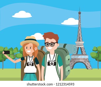 Tourist couple cartoons