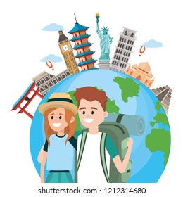 Tourist couple cartoons