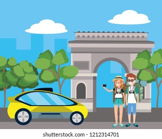 Tourist couple cartoons