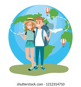 Tourist couple cartoons