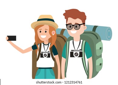 Tourist couple cartoons