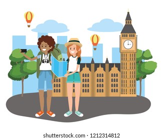 Tourist couple cartoons