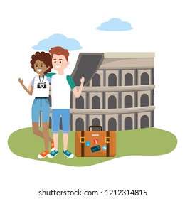 Tourist couple cartoons