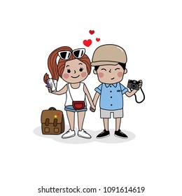 The tourist couple. Hipster outfit in summer