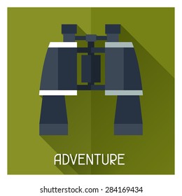 Tourist creative illustration of binoculars in flat style.