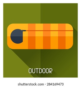 Tourist creative illustration of sleeping bag in flat style.