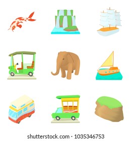 Tourist destination icons set. Cartoon set of 9 tourist destination vector icons for web isolated on white background