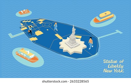 Tourist destination statue of liberty Manhattan island new york city usa,Tourism doodle isometric Map,vector illustration image