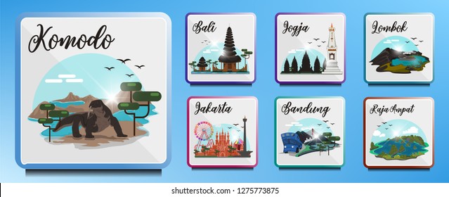 
Tourist destinations in Indonesia . EPS 10.