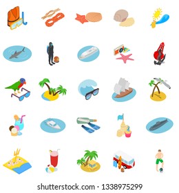 Tourist diving icons set. Isometric set of 25 tourist diving vector icons for web isolated on white background