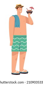 tourist drinking coconut cocktail character