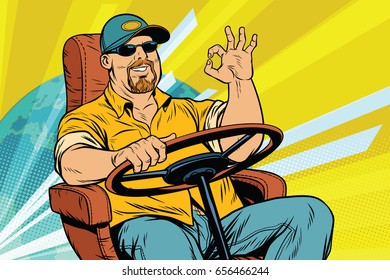 Tourist driver, international transport. Pop art retro vector illustration