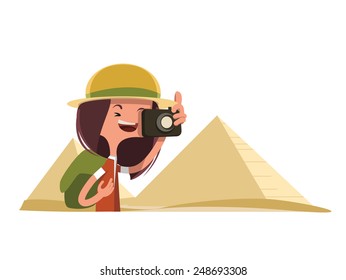 Tourist in Egypt taking photos vector illustration cartoon character