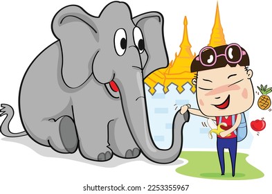 tourist and elephant character vector design
