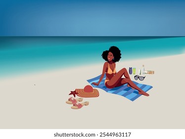 Tourist enjoying summer holidays on a beautiful beach with turquoise water and white sand
