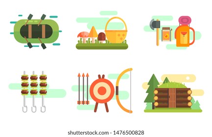 Tourist Equipment Set, Camping Elements, Summer Outdoor Activities