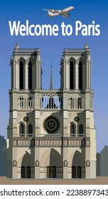 Tourist flights to France, trips to Paris. Vector.
