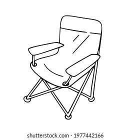 Tourist folding chair. Hiking. Vector isolated element on a white background. The hand-drawn Doodle pattern is suitable for tourist decor, printing, stickers.