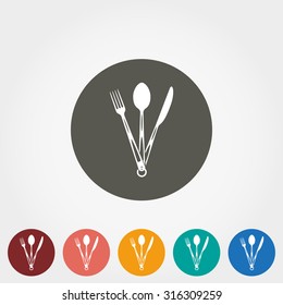 Tourist fork, spoon and knife. Icon for web and mobile application. Vector illustration on a button. Flat design style.