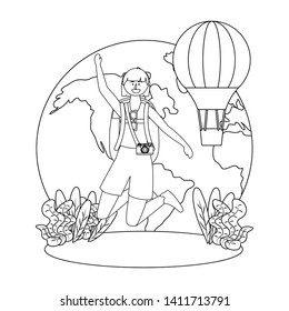 Tourist girl cartoon with bag design