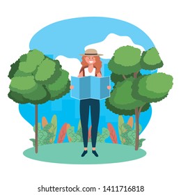 Tourist girl cartoon with bag design