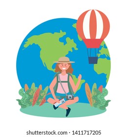 Tourist girl cartoon with bag design