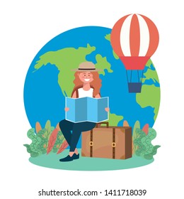 Tourist girl cartoon with bag design