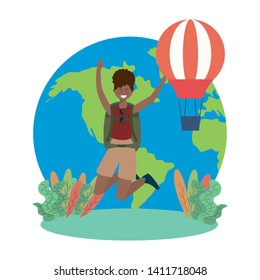 Tourist girl cartoon with bag design