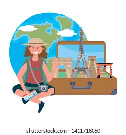 Tourist girl cartoon with bag design