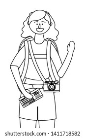 Tourist girl cartoon with bag design