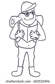 tourist and tourist guide, black and white vector icon