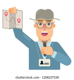 tourist guide with explanations in hand