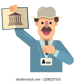 tourist guide with explanations in hand