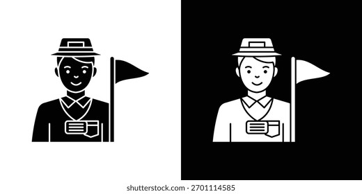 Vector de la silueta del icono de la guía turística en colores negros. estilo plano del diseño del logotipo del símbolo