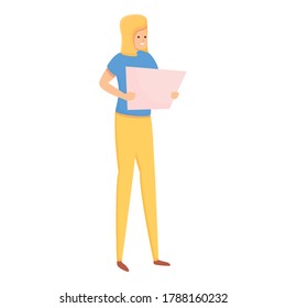 Tourist with guide map icon. Cartoon of tourist with guide map vector icon for web design isolated on white background